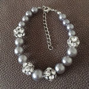Grey pearls with white Rhinestones bracelet